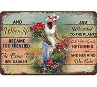 QIRIUS Metal Sign And When Life Became Too Frenzied, She Came To Her Garden Tin Signs Wall Decor Fun Decoration for Home Kitchen Bar Vintage Retro Plaque Posters 12x8 Inch