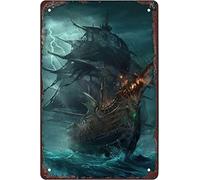 QIRIUS Metal Sign Pirate ship in the storm Tin Signs Wall Decor Fun Decoration for Home Kitchen Bar Vintage Retro Plaque Posters 12x8 Inch