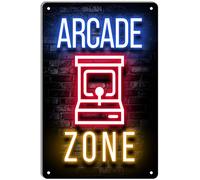 QIRIUS Metal Tin Sign Arcade gaming zone neon Poster Wall Decor Fun for Bar Pub Man Cafe Home Kitchen Game Room Garage Vintage Retro Plaque 12x8 Inch