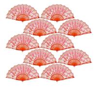 QIRMIZI 10 Pack Folding Fans - Handheld Spanish Style Fans,Bulk Hand Fans for Wedding, Tea Party, Dance, Church,Performance, Home Decorations, Festival, Gift,Red