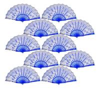 QIRMIZI 10 Pack Folding Fans - Handheld Spanish Style Fans,Bulk Hand Fans for Wedding, Tea Party, Dance, Church,Performance, Home Decorations, Festival, Gift,Royal Blue