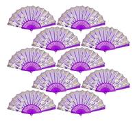 QIRMIZI 10 Pack Folding Fans - Handheld Spanish Style Fans,Bulk Hand Fans for Wedding, Tea Party, Dance, Church,Performance, Home Decorations, Festival, Gift,Purple