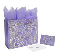 Qirrmiy 13" Large Rose Purple Gift Bag Set with Greeting Card and Tissue Paper for Women or Girls for Celebrating Birthdays, Valentine's Day, Weddings, Anniversaries, Mother's Day