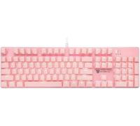 Qisan Mechanical Gaming Keyboard Wired White Backlit Keyboard Blue Switches Full Size 104 Keys US Layout-Pink