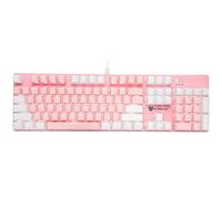 Qisan Mechanical Gaming Keyboard Wired White Backlit Keyboard Blue Switches Full Size 104 Keys US Layout-White and Pink