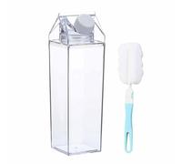 QISF 1 Pack Milk Carton Water Bottle 500ml, Clear Square Milk Bottles, Portable Juice Bottles, Reusable Water Bottles Leakproof Bottles with Brushes, for Camping Activities Outdoor Sports Travel