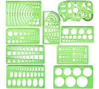QISF 9 Pcs Geometric Drawing Templates | Ellipse Template | Circle Template | Clear Green Rulers | Measuring Templates Rulers Digital Drawing for Office School Building Formwork Drawings Templates