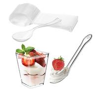 qisheng 50Pcs Dessert Spoons Mini Clear Plastic Spoons Oval Ice Cream Spoons Mousse Spoons Reusable and Washable Perfect for Parties, Birthdays, Caterings, Picnics Tableware and Dinnerware