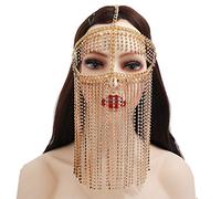 QishGO Faux Crystal Masquerade Mask Veil Face Chain Belly Dance Jewelry Headband