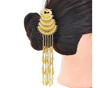 QishGO Tassel Hair Chopsticks Peacork Hair Fork Chinese Hair Sticks For Buns Thai Hair Pin Thai Traditional Gold Hair Stick