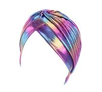 QishGO Women Rainbow Metallic Turban Hat Twisted Pleated Headwrap Hair Loss.Purple-Color