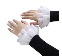 QishGO Women Sweet Fake Sleeves Double Layer Ruffles Lace Flared Cuffs Wrist Warmers