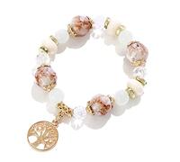 Qishing 8mm Pink Natural Stone Tree of Life Beaded Bracelet,Yoga Meditation Mala Bead Elastic Bracelets for Women, Gifts of the Birthday Christmas Wedding Mother's Day Gift for Women