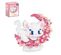 QISHOUTING Cat Micro Building Blocks with Flowers,Flowers Mini Building Set,Animal Micro Building Kits,Home Office Décor Gift for Adults and Teens(White)