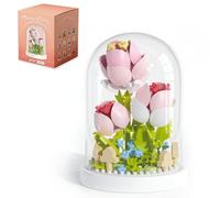 QISHOUTING Tulips Flower Bouquet Mini Building Blocks, 160 PCS- Botanical Collection, Micro Flower Building Toys with Dust Cover, Home Decor and Office Art Creative Gift Women, Mom,Girl - Birthday