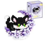 QISHOUTING Tuxedo Cat Mini Building Blocks with Flowers, Moon Flowers Mini Building Set for Boys Girls, Animal Micro Building Kits, Home Office Décor Gift for Adults