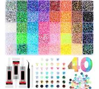 Qisino 32000pcs Flatback Gems 40 Colors Resin Jelly Rhinestones Bedazzling Kit with 3pcs Glue Pen and Tweezers for Clothing Shoes Nail Book Diamond Art (40colors)