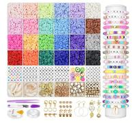 QiSino 6000pcs Clay Beads Bracelet Making Kit, Friendship Bracelet Kits Preppy Heishi Beads for Jewellery Making, Flat Polymer Clay Beads with Charms for Teen Girls Arts and Crafts Gifts