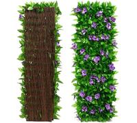 Qisino Artificial Ivy and Violet Flower Fence Screening,Expanding Garden Trellis Panels for Balcony Patio Outdoor,Decorative Faux Ivy Fencing Panel,Artificial Hedges 40x200cm- Expanded (1)