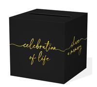 QISOLIY Black Celebration of Life Card Box with Gold Lettering, Share a Memory Funeral Card Box for Memorial Service, Remembrance Table Decor, Memory Box for Sympathy Condolence Messages