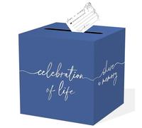 QISOLIY Blue Celebration of Life Card Box with Silver Lettering, Share a Memory Funeral Card Box for Memorial Service, Remembrance Table Decor, Memory Box for Sympathy Condolence Messages