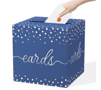 QISOLIY Navy Blue Card Box for Party with Silver Foil Dots, 8.7" Gift Card Holder and Money Box for Wedding, Baby Shower, Birthday, Graduation, Retirement, Anniversary Decorations