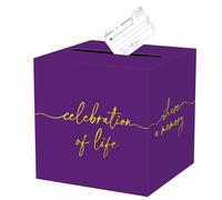 QISOLIY Purple Celebration of Life Card Box with Gold Lettering, Share a Memory Funeral Card Box for Memorial Service, Remembrance Table Decor, Memory Box for Sympathy Condolence Messages