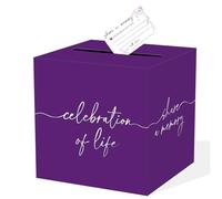 QISOLIY Purple Celebration of Life Card Box with Silver Lettering, Share a Memory Funeral Card Box for Memorial Service, Remembrance Table Decor, Memory Box for Sympathy Condolence Messages