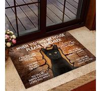 QISPIOD, Door Mat Indoor Entrance When Visiting My House Please Remember Black Cat Doormat Welcome Mat Funny Bathroom Rugs Non Slip Absorbent Mud Trapper Mats Home Decor 16x24 Inch, 16*24INCH