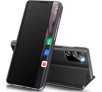 Qissy Mobile Phone Case for Samsung Galaxy S20 FE Case Foldable Luxury Thin Mirror Flip Leather Hard PC Shockproof Case Cover Galaxy S20 FE 5G Case with Stand, Clear View for Samsung S20 FE 5G Case