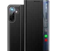 Qissy Phone Case for Samsung Galaxy A17 5G Case, Clear View Window Luxury Slim Mirror A17 5G Case with Kickstand, Hard PC Flip Shockproof Protective Cover for Samsung A17 5G Cases (Black)