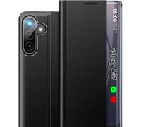 Qissy Phone Case for Samsung Galaxy A37 5G Case, Clear View Window Luxury Slim Mirror A37 5G Case with Kickstand, Hard PC Flip Shockproof Protective Cover for Samsung A37 5G Cases (Black)