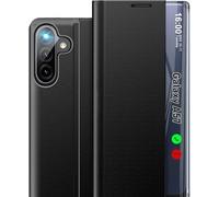 Qissy Phone Case for Samsung Galaxy A57 5G Case, Clear View Window Luxury Slim Mirror A57 5G Case with Kickstand, Hard PC Flip Shockproof Protective Cover for Samsung A57 5G Cases (Black)