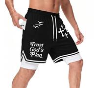 QISSYILY Men's Graphic Drawstring Shorts with Liner Christian Cross Print 2 in 1 Shorts Trust God's Plan Gym Workout Bottoms, White, Small