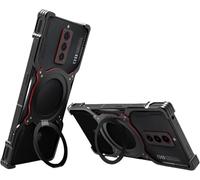 QISUO Metal Bumper Case Compatible with ZTE Nubia RedMagic 8S Pro/8S Pro Plus, Aluminum Alloy, 360° Rotating Kickstand, Magsafe Wireless Charging, Black Red Gradient