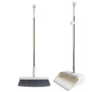 QISUTTK Long Handle Dustpan and Brush Set, Vertical Dustpan and Brush, Comb Design, rotatable Dustpan for Indoor and Outdoor Gardens, Living Rooms, Kitchens, Offices and Lobbies. (White)