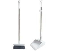 QISUTTK Long Handle Dustpan and Brush Set, Vertical Dustpan and Brush, Household Dustpan with Comb Teeth for Indoor Outdoor Garden Living Room Kitchen Office Lobby (White)