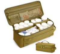 QISVVE First Aid Bag Empty Pill Box Organizer,Tactical Medical Bag Case,Portable EDC Travel Medicine Pill Bottle Organizer Brown