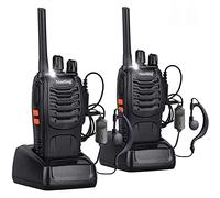 QITAO 2Pcs Rechargeable Walkie Talkies Long Range 2 Way Radio + Original Earpieces Walky Talky 16CH Single Band Supports VOX LED Light Voice Prompt for Biking and Hiking