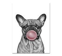QITEX Posters & Prints French Bulldog Pink Bubble Poster Cute Frenchie Dog Blowing Giant Gum Canvas Painting Pet Portrait Animal Wall Art Decor 30x40cm (No Frame)
