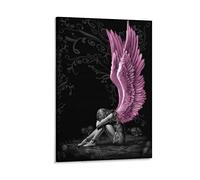 QITEX Wall Decoration Living Room Art Poster Sad Cry Chain Black and White Black and White Painting Fallen Angel Pink Wings Fantasy Art Poster Canvas Painting 50x70cm No Frame