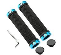 QitinDasen 1 Pair Bike Handlebar Grips, Non-Slip Rubber Bicycle Handle Grips with Aluminum Double Lock, Bike Handle Protector for MTB BMX (Blue)