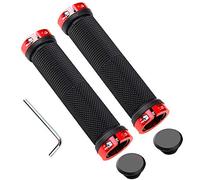 QitinDasen 1 Pair Bike Handlebar Grips, Non-Slip Rubber Bicycle Handle Grips with Aluminum Double Lock, Bike Handle Protector for MTB BMX (Red)