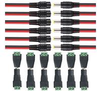 QitinDasen 12 Pairs Premium 2.1 X 5.5mm DC Power Connector Kit: 6 Pairs 12V / 24V DC Power Connector Adapter + 6 Pairs DC Power Pigtail Cable, for CCTV Security Camera