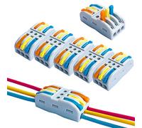 QitinDasen 12Pcs Premium SPL-3 Lever-Nut Wire Connectors, 3 Way 6 Port Conductor Compact Wire Connectors, Quick Splicing Connector Cable Clamp Terminal Block Spring Connector (Multicolor Lever)