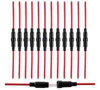 QitinDasen 12Pcs Professional 5 X 20mm AGC Glass Tube Fuse Holder Inline Screw Type Cap, 32V 20A Fuse Box with 16 AWG Wire, for Fast-Blow Glass Tube Fuses (Black)