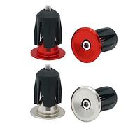 QitinDasen 2 Pairs Bike Handlebar End Plugs, Aluminum Bicycle Bar End Caps, for Road Bike, MTB, BMX (Silver + Red)