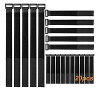 QitinDasen 20 Pieces Black Nylon Cable Ties Set, Reusable Cable Straps, Adjustable Hook and Loop Cinch Straps, Multipurpose Wire Organizer (20 cm/30 cm/40 cm)