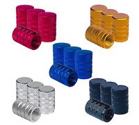 QitinDasen 20Pcs Premium Tyre Valve Stem Caps, Aluminum Alloy Knurled Tire Dust Covers, Universal Schrader Dustproof Caps With Gasket for Car Motorcycle Bike (5 Colors)