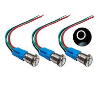 QitinDasen 3Pcs Premium 12V/24V 3A Momentary Push Button Switch, 12mm Car Ignition Starter Switch, White LED Light Stainless Steel IP66 Waterproof Switch with Socket Plug Wire